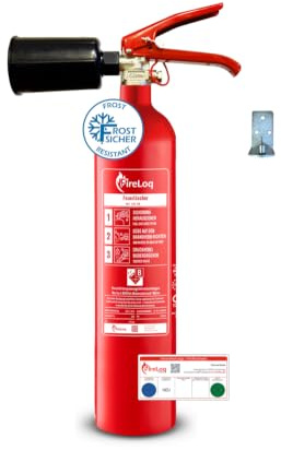 FireLoq 2kg Co2 Kohlendioxid im Stahl Behälter Dauerdruck Feuerlöscher für elektrische Anlagen und EDV 34B 2 LE Dauerdruck inkl. Prüfnachweis/Wandhalter