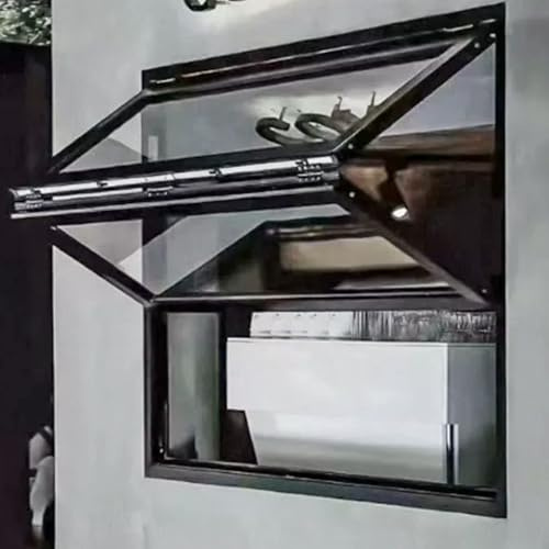 Fenêtres Coulissantes Pliantes, Fenêtres Suspendues Noires Verrouillables, Petite Fenêtre Coulissante Verticale en Aluminium Blanc, Avec Cadre Inférieur(Black HxW,32x30in/81x76cm)
