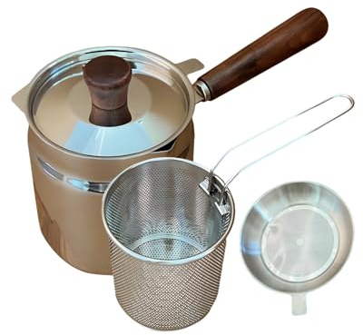 Friggitrice In Acciaio Inossidabile | In Acciaio Inossidabile Doppio Strato Con Cestello E Colino | Pentola per Frittura - Per Cucina Cottura Pancetta Patatine Fritte Pesce Snack Cibi