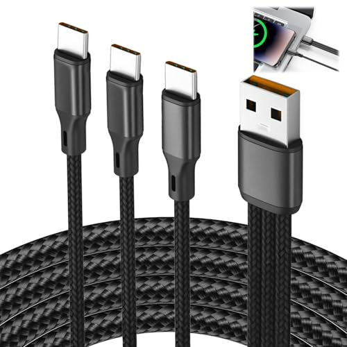 3 en 1 Tipo-C Cargador Cable Carga Rápida USB-A Tipo-C de Nylon Trenzado Cargador Tipo-C Con Tres Divisor 1.2m para Galaxy S24 S23 Samsung Phone 16 15 Huawei Téléphones