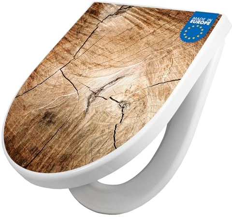 banjado WC Sitz mit Absenkautomatik D Form - Toilettendeckel mit Absenkautomatik D Form - Klodeckel Softclose - stabile Klobrille - Toilettensitz Weiß - Motiv Getrocknetes Holz