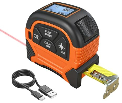 Cinta Metro Laser 2 en 1 - ansigtny Recargable Medidor Laser Distancia de 60m & Cinta Metrica de 5m con Pantalla LCD Metro Laser Profesional para Medir la Longitud/Area/Volumen (M/in/Ft/Ft+in)