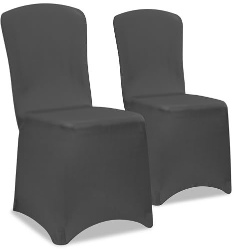 DETEX 2X Stuhlhussen für Stühle ohne Armlehnen Anthrazit ÖkoTex | Stretch, Überzug, Stuhlbeintasche, 30° Waschbar, Party, Hochzeit, 165g/m², Faltenfrei, Bistrotisch, ÖkoTex Zertifiziert, Set