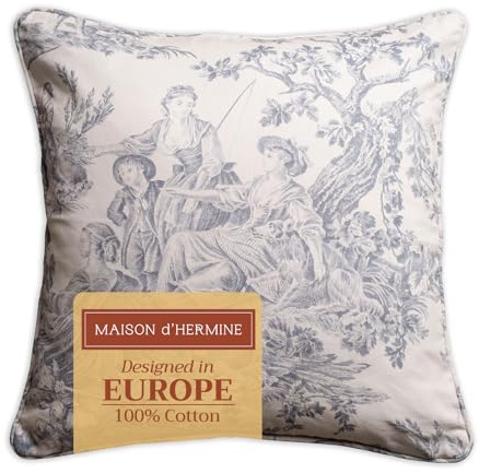 Maison d' Hermine Decorative Pillow Covers 18 x 18 inch Square 100% Cotton Toile Throw Pillow Covers with Invisible Zipper for Couch Chair Sofas Easter Decorations - The Miller - Paloma Grey