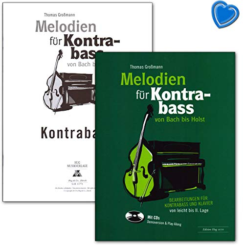 Melodien für Kontrabass von Bach bis Holst - Bearbeitungen für Kontrabass und Klavier von leicht bis II. Lage - Klavierpartitur, Solostimme, CD, Notenklammer