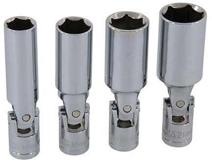 Neilsen CT4004-4pc 3/8in Dr Spark Plug Socket Set with Universal Joint, 14mm 16mm 18mm 21mm Sockets, Chrome Vanadium, Ideal for Hard-to-Reach Spark Plugs