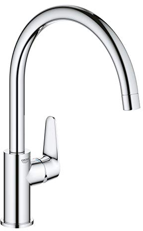 GROHE BauCurve- Einhand-Spültischarmatur (schwenkbarer Rohrauslauf 360°, langlebig, hoher Auslauf, getrennte innenliegende Wasserwege), chrom, 31536001