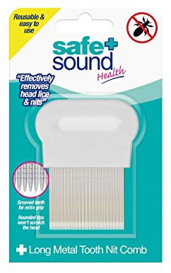 Safe & Sound Metal Long Tooth Reusable Comb for Wet Combing Removal of Head Lice and Nits, 0.03 kg,SA2768