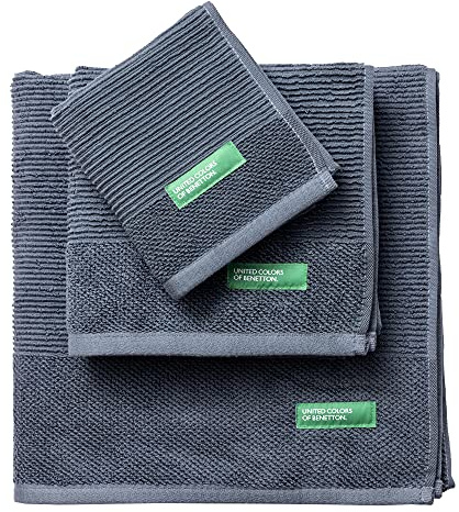 UNITED COLORS OF BENETTON. BE024 Set 3pcs Toallas de baño (30 x 50 + 50 x 90 + 70 x 140 cm) 450 gsm 100% algodón Gris Oscuro Casa Benetton