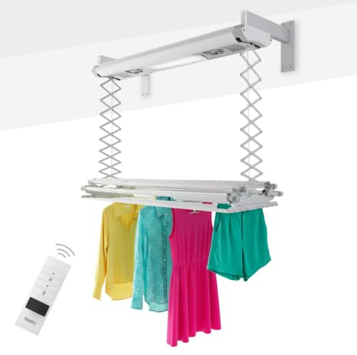 Foxydry Air, Elektrischer Wäscheständer für Wand und Decke mit Ventilator und Fernbedienung, aus Aluminium und Stahl (122 cm/Wand)