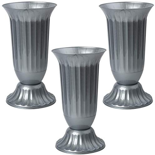 3X Außen Vase für Garten oder Grab in runder Form sehr robustem Kunststoff mit abnehmbarem Stand-Fuß