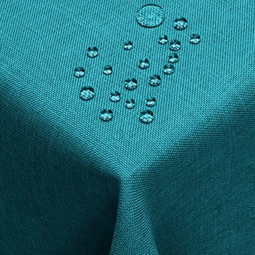 DecoHomeTextil Linen Look Tablecloth, Rectangular, 160 x 320 cm, Petrol Turquoise, Water-Repellent, Stain-Resistant, Washable, Lotus Effect, Non-Iron