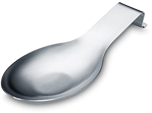 Repose Cuillère En Argent Mat, Porte Cuillère En Acier Inoxydable Pour Cuisinière, Porte Stensiles De Cuisine Pour Louches, Pinces, Spatule, Porte-cuillère Pour Cuisinière (1PC-9,5 Pouces)
