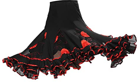 Women's Ballroom Dancing Dress - Glitter Sequins Dance Party Long Swing Race Skirt, Red, as described
