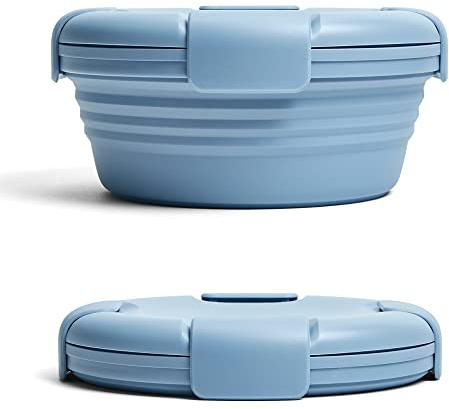 Stojo Faltbare Lunchschüssel für unterwegs, wiederverwendbare Salatschüssel, stapelbare und stapelbare Lunchbox, aus Silikon, wiederverwendbare Lebensmittelaufbewahrung, 1.1 l, Stahlblau