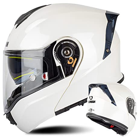 Motorrad Integralhelm Modularer Helm mit E.C.E Double Lens Motorrad helme Moped Roller Sturzhelm Pendlerhelm für Herren & Damen (Perlweiss) (65~66cm 4XL)