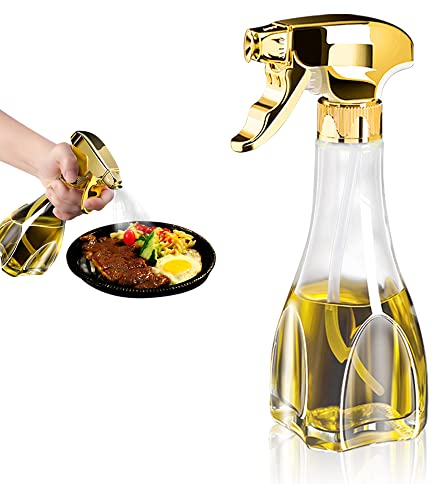 Condimento in vetro da cucina/Spruzzatore per spremere olio d'oliva/Boccetta spray per olio commestibile per cucinare,cuocere al forno,barbecue,insalata,friggere,salute e sicurezza[Tuhao Gold|240 ml]