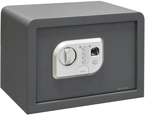 ARREGUI Print 140520 Caja fuerte de acero con apertura electronica mediante huella dactilar o con codigo|Caja de seguridad con lector biometrico para casa y hogar|Llave de Emergencia|25 x 35 x 25 cm