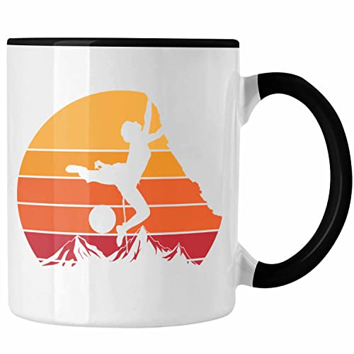 Trendation - Klettern Tasse Geschenk Outdoor Klettern Geschenkidee für Kletterer Grafik Berge (Schwarz)