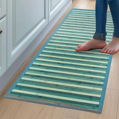 CosìCasa Tappeto Bamboo Cucina Antiscivolo | Passatoia Cucina Idrorepellente, Facile da Pulire e Realizzata con Materiali Sostenibili | Tappeto Bambu Effetto Degrade (Blu, 50 x 180 cm)