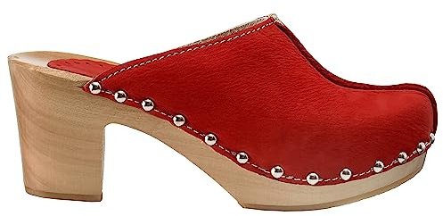 ESTRO Damen Clogs Leder Schuhe aus Holz CDL03