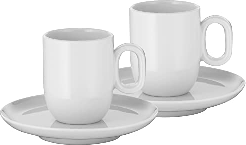 WMF Barista Tassen Set 4-teilig, 2 Kaffeetassen 60 ml mit 2 Untertassen für Espresso, Porzellan, Kaffeeglas, Espressotassen, Kaffeebecher, spülmaschinengeeignet