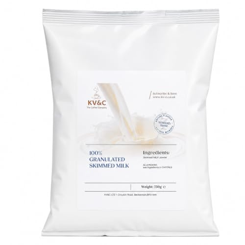 KV&C Granulated Skimmed Milk Powder, Instant Low-Fat Milk for Drinks, 750 g | A convenient dried alternative to fresh cow milk for hot drinks, tea, coffee and recipes. Suitable for vending dispensers.