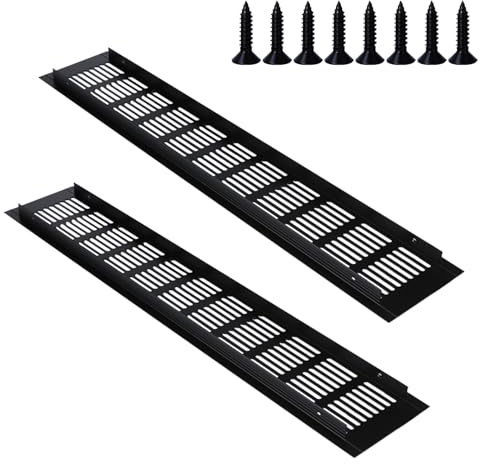 Rejilla de ventilación interna de aleación de aluminio de 80 mm x 450 mm, rejilla de ventilación interna de color negro, accesorio de armario de cocina (2 piezas)