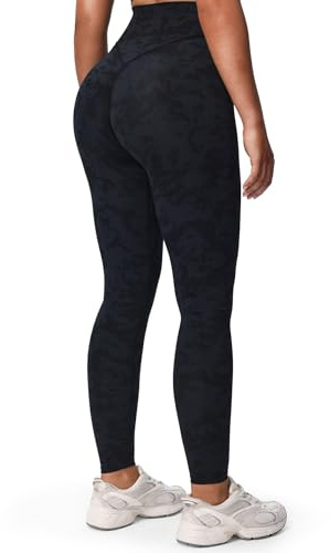 Aoxjox träningsleggings med hög midja för kvinnor, magkontroll, fjäril, mjuk, yoga, metamorf, djupa V-byxor, 66 cm (26 tum), Moln svart, S