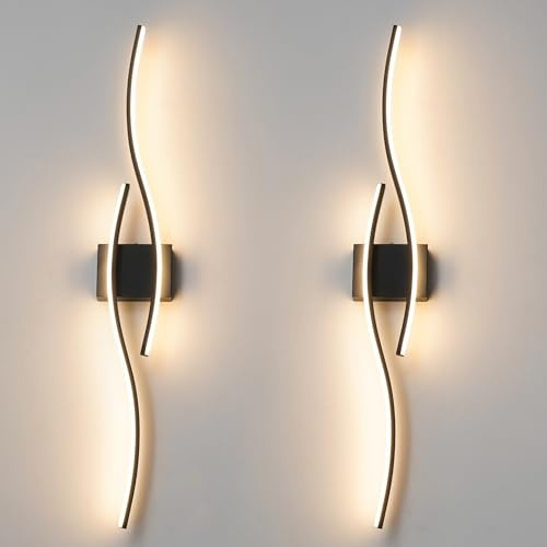 Daunton Hardwired Modern Wall Sconce set of Two with Remote Control, Dimmable LED Wall Sconces Lighting set of 2, Big Size Black Wall Light, LED Wall Lamp for Bedroom Living Room Bathroom 40.5 Length
