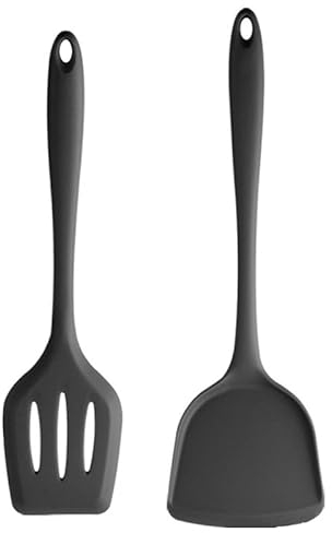 HGKOL 2Pcs Silicone Spatula Set, Non-Stick, BPA Free, Heat Resistant, Slotted Turner, Dishwasher Safe, for Frying, Cooking, Flipping Fish, Eggs, Pancakes