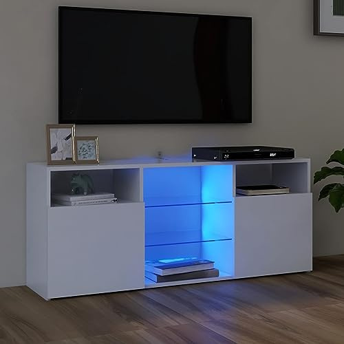 NITCA Mobile Porta TV con Luci LED, Mobile per TV, Tavolino Porta TV Moderno con Strisce Luci LED, Supporto TV per Soggiorno o Salotto, Bianco 120x30x50 cm
