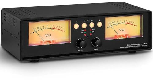 XLTEAM Dual-VU-Meter-Audio-Splitter, Vier-Wege-Audio-Umschalter-Splitter Mit Fernbedienung, Verstärkungs- Und Verzögerungseinstellungen, Für Home Office Studio