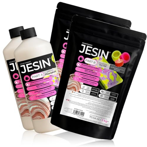 COLORBERRY JESIN 6kg Set - Gießpulver weiß Alternative aus 4kg Pulver & 2kg Gießmasse - Ersatz für Bastelbeton, Reliefgießpulver weiß, Resin & Gießbeton - Für Schmuckherstellung, Kunstwerke Gießharz
