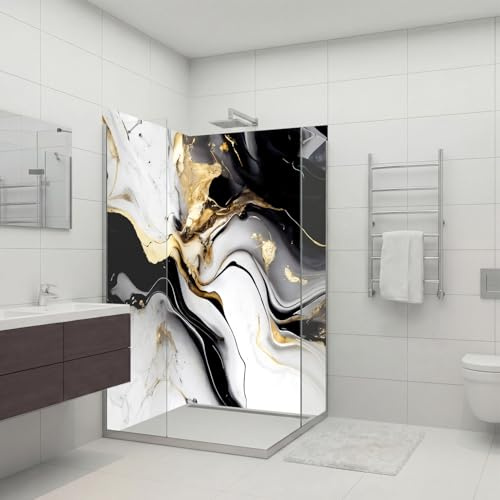 dedeco Eck-Duschrückwand wasserfest Motiv: Marmor V17, 2 x 90x200 cm, als Badrückwand zum Fliesenersatz, als Dekorwand, Wandverkleidung und Duschplatte aus Aluminium - Made in Germany