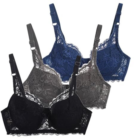 CSWH 3er Pack BHS Damen mit Bügel Fraun Spitzen-BH Set mit verstellbarem Push Up Sexy BH Mädchen Atmungsaktiver Weich Bequemer Y2K Unterwäsche Bra für Alltag