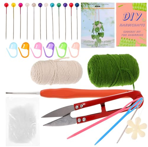 Operitacx Crochet Plant Kit Beginner Yarn Hanging Basket Complete for DIY Craft and Decor