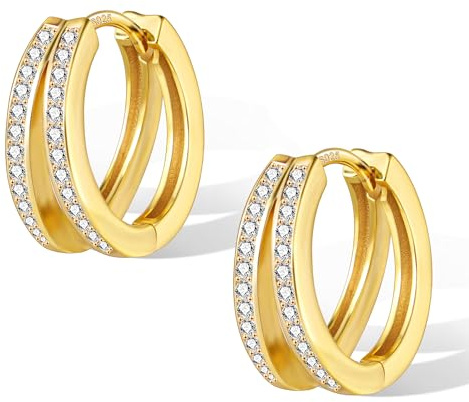 ALEXCRAFT 14K Vergoldete Silber 925 Ohrringe Klein Doppel Creolen für Damen