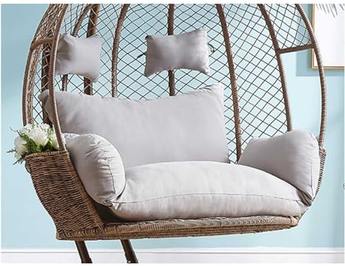 2 Person Suspendu Hamac Oeuf Chaise Coussins Balançoire Panier Suspendu Coussin de Siege avec Oreiller Épaissir Siège de Chaise Rotin Fauteuil Chaise Suspendue d'extérieur pour Deux Personnes