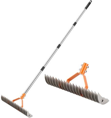 DigiGlow 62 Adjustable Thatch Rake - 19-Tine Lawn Dethatcher with Nickel Steel Tines, Heavy Duty Ergonomic Handle for Spring Lawn Care, Soil Aeration & Yard Cleanup&Turf Renovation (Silver)