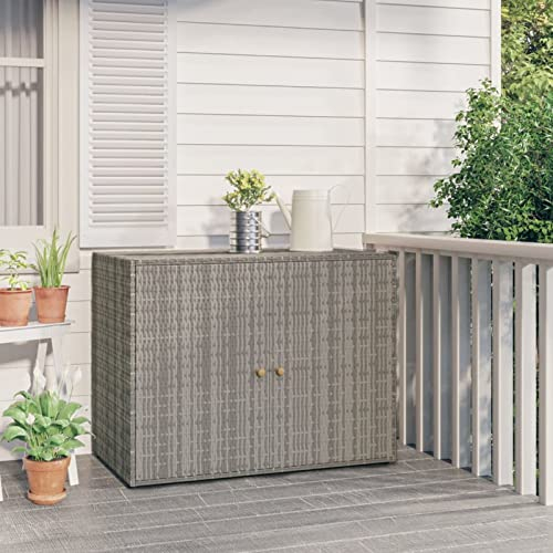 Ailgely Gartenschrank 100x55,5x80 cm, Pflanztisch Grilltisch Geräteschrank Außen Schrank Balkonschrank Vorratsschrank Terrassenschrank Beistellschrank, Grau Poly Rattan
