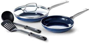 Blue Diamond Cookware Diamantstruktur Keramik Antihaft, 7-teiliges Topf- und Pfannenset,Enthält Bratpfanne Stielkasserolle Milchpfanne,PFAS-frei,Induktion,Spülmaschinenfest,Backofenfest bis 200°C,Blau
