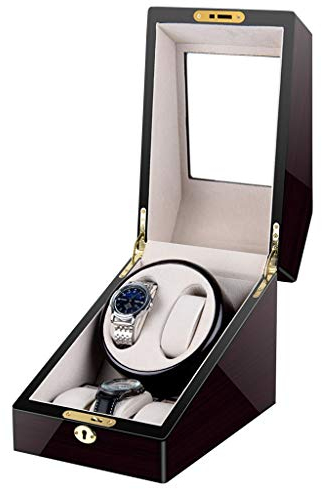 AJYBYUKJ Uhrenboxen, 2 + 3 Uhrenrollen für Automatikuhren, geräuschloser Motor, Holzgehäuse, Klavierfarben, Aufbewahrungstasche für Uhren Beauty Comes