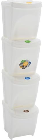 CIADAZ Lot de 4 poubelles empilables en polypropylène blanc, 100 l, poubelles de cuisine, poubelle de cuisine, poubelle de cuisine, recyclage des ordures,
