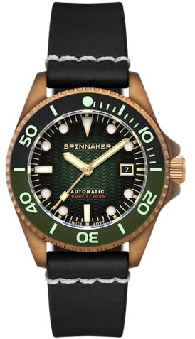 Spinnaker Tesei SP-5060 - Orologio automatico svizzero da uomo con cinturino in pelle bronzo, 43 mm, Verde foresta, Cinghia