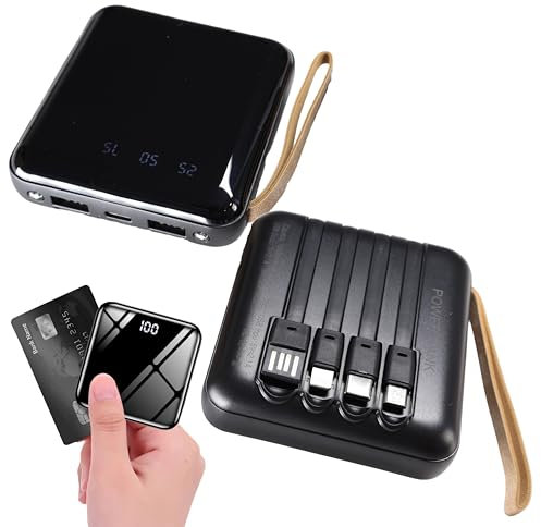 Bateria Externa Carga Rapida, 10.000mAh Power Bank Carga Rápida con Salida USB y USB C, Batería Portatil para iPhone, con Cables Integrados, Compatible con Samsung Huawei iPad Macbook.
