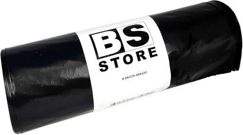 BSSTORE 8 bolsas de basura negras grandes, 90 x 120 cm, capacidad 120 litros, resistentes, extraresistentes para condominio, jardinería