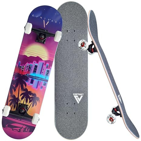 CONTRACT 5 Komplett Skateboard Beach-City - für Kinder und Jugendliche - 7-lagiges Ahornholz Deck - Medium Concave Standard Popsicle Shape - für Anfänger, Profis, Mädchen & Jungs