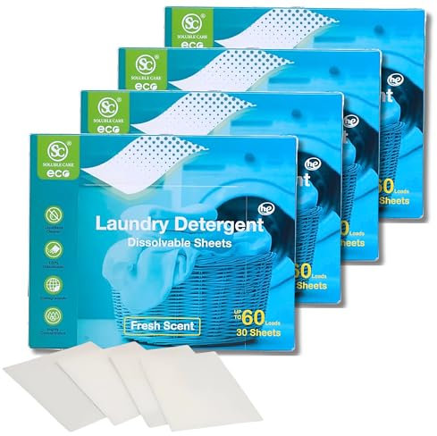 Eco-Friendly Laundry Detergent Sheets - 120 Sheets, Up to 240 Washes - Tearable for Smaller Loads, Biodegradable, Space-Saving, and Hypoallergenic for Travel and Home Use, by SolubleCare