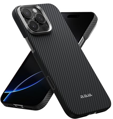 PITAKA Magnetic Case for iPhone 16 Pro Max Lightweight and Thin Aramid Fibre Protective Case with Premium Texture and Frameless Feel [MagEZ Case 5-Ultra Slim] Black/Grey